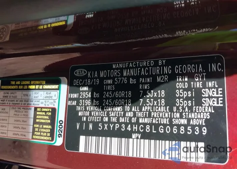 2020 Kia Telluride Ex z USA, uszkodzony, nr VIN 5XYP34HC8LG068539